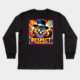 Groundhog Day Respect The Shadow Funny Humor Kids Long Sleeve T-Shirt